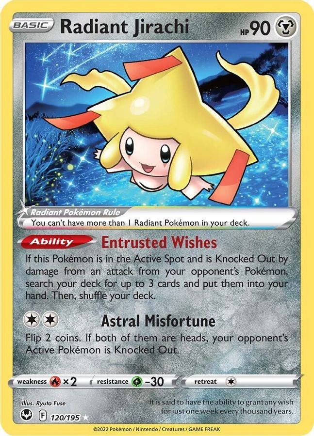 Buy Pokemon cards Australia - Radiant Jirachi 120/195 - Premium Raw Card from Monster Mart - Pokémon Card Emporium - Shop now at Monster Mart - Pokémon Cards Australia. MMB50, Radiant Rare, Silver Tempest