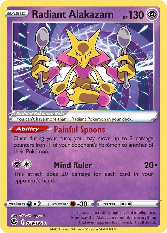 Buy Pokemon cards Australia - Radiant Alakazam 059/195 - Premium Raw Card from Monster Mart - Pokémon Card Emporium - Shop now at Monster Mart - Pokémon Cards Australia. MMB50, Radiant Rare, Silver Tempest