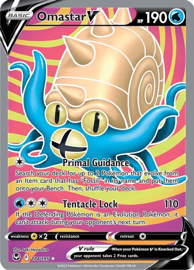 Buy Pokemon cards Australia - Omastar V 174/195 - Premium Raw Card from Monster Mart - Pokémon Card Emporium - Shop now at Monster Mart - Pokémon Cards Australia. Full Art, MMB30, Silver Tempest