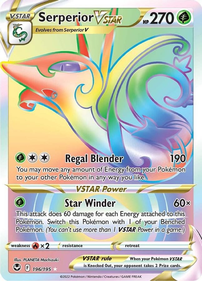 Buy Pokemon cards Australia - Serperior VSTAR Rainbow 196/195 - Premium Raw Card from Monster Mart - Pokémon Card Emporium - Shop now at Monster Mart - Pokémon Cards Australia. MMB20, Rainbow, Silver Tempest, VSTAR