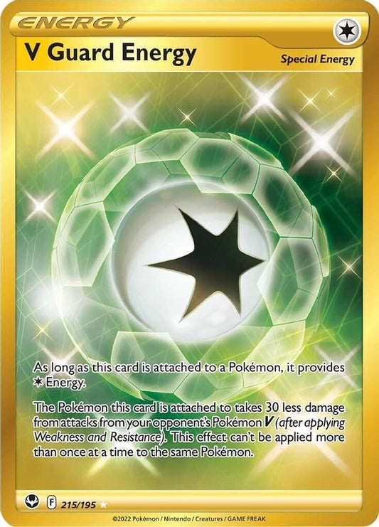 Buy Pokemon cards Australia - V Guard Energy 215/195 - Premium Raw Card from Monster Mart - Pokémon Card Emporium - Shop now at Monster Mart - Pokémon Cards Australia. Energy, Gold, MMB20, Secret Rare, Silver Tempest