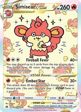 Buy Pokemon cards Australia - Simisear VSTAR GG37/GG70 - Premium Raw Card from Monster Mart - Pokémon Card Emporium - Shop now at Monster Mart - Pokémon Cards Australia. Crown Zenith, Galarian Gallery, VSTAR