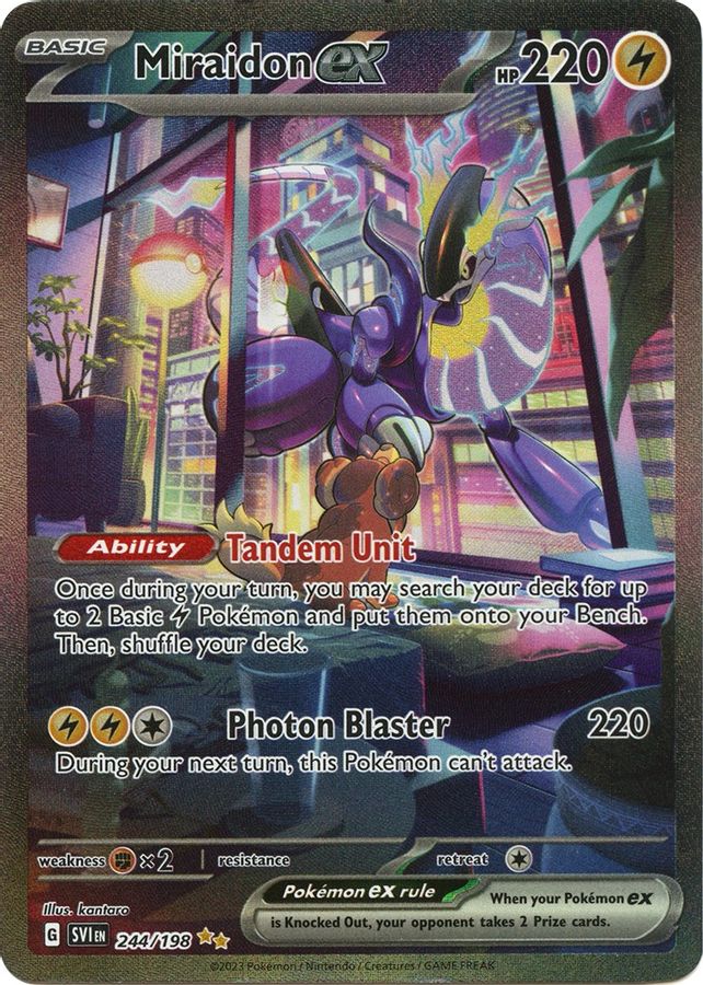 Buy Pokemon cards Australia - Miraidon EX 244/198 - Premium Raw Card from Monster Mart - Pokémon Card Emporium - Shop now at Monster Mart - Pokémon Cards Australia. EX, Scarlet & Violet, Special Illustration Rare