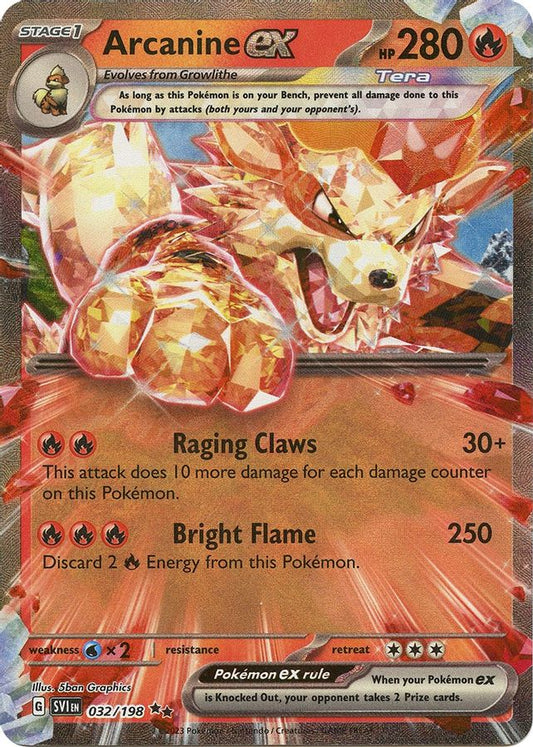 Buy Pokemon cards Australia - Arcanine EX 032/198 - Premium Raw Card from Monster Mart - Pokémon Card Emporium - Shop now at Monster Mart - Pokémon Cards Australia. EX, MMB50, Scarlet & Violet