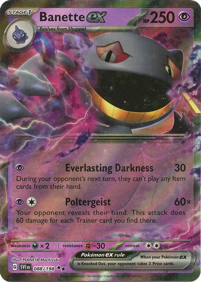 Buy Pokemon cards Australia - Banette EX 088/198 - Premium Raw Card from Monster Mart - Pokémon Card Emporium - Shop now at Monster Mart - Pokémon Cards Australia. EX, MMB50, Scarlet & Violet