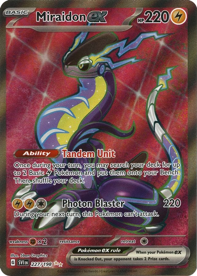 Buy Pokemon cards Australia - Miraidon EX 227/198 - Premium Raw Card from Monster Mart - Pokémon Card Emporium - Shop now at Monster Mart - Pokémon Cards Australia. EX, Full Art, Scarlet & Violet