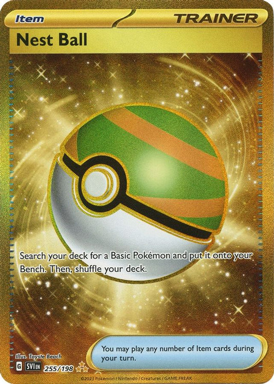Buy Pokemon cards Australia - Nest Ball 255/198 - Premium  from Monster Mart - Pokémon Card Emporium - Shop now at Monster Mart - Pokémon Cards Australia. Gold, Hyper Rare, Scarlet & Violet