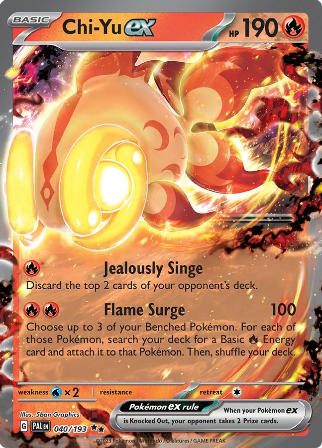 Buy Pokemon cards Australia - Chi-Yu EX 040/193 - Premium Raw Card from Monster Mart - Pokémon Card Emporium - Shop now at Monster Mart - Pokémon Cards Australia. EX, MMB50, Paldea Evolved