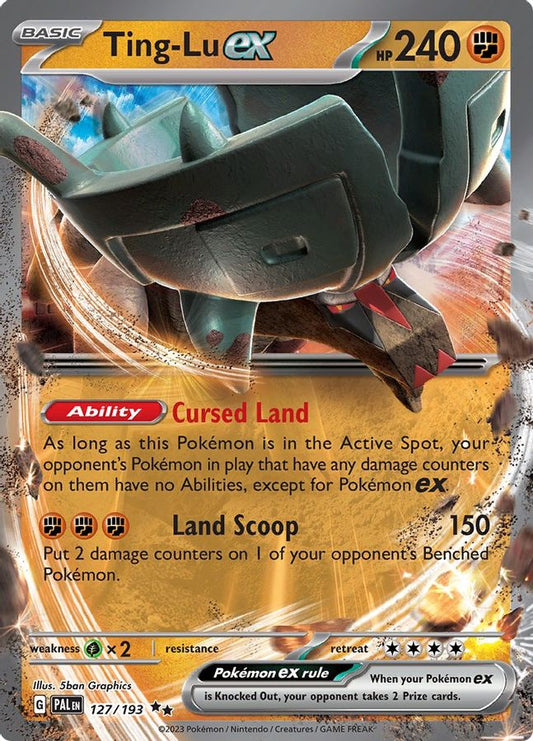 Buy Pokemon cards Australia - Ting-Lu EX 127/193 - Premium Raw Card from Monster Mart - Pokémon Card Emporium - Shop now at Monster Mart - Pokémon Cards Australia. EX, MMB50, Paldea Evolved