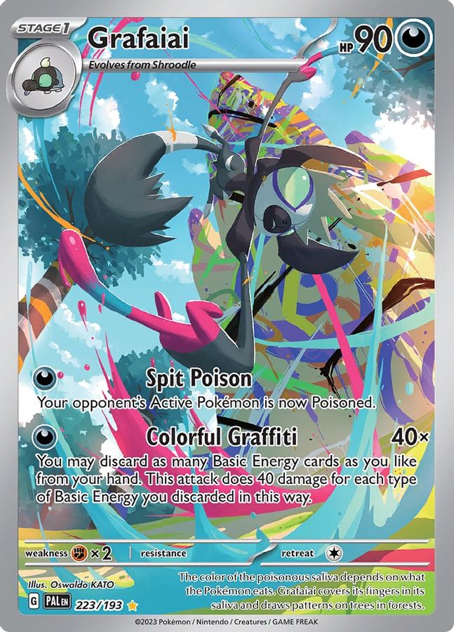 Buy Pokemon cards Australia - Grafaiai 223/193 - Premium Raw Card from Monster Mart - Pokémon Card Emporium - Shop now at Monster Mart - Pokémon Cards Australia. Illustration Rare, Paldea Evolved