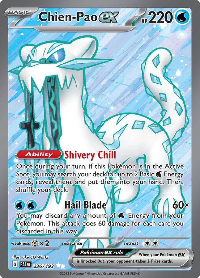 Buy Pokemon cards Australia - Chien-Pao EX 236/193 - Premium Raw Card from Monster Mart - Pokémon Card Emporium - Shop now at Monster Mart - Pokémon Cards Australia. EX, Paldea Evolved