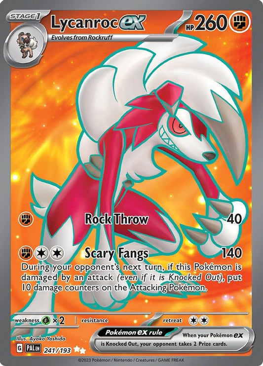 Buy Pokemon cards Australia - Lycanroc EX Full Art 241/193 - Premium Raw Card from Monster Mart - Pokémon Card Emporium - Shop now at Monster Mart - Pokémon Cards Australia. EX, Full Art, MMB10, Paldea Evolved