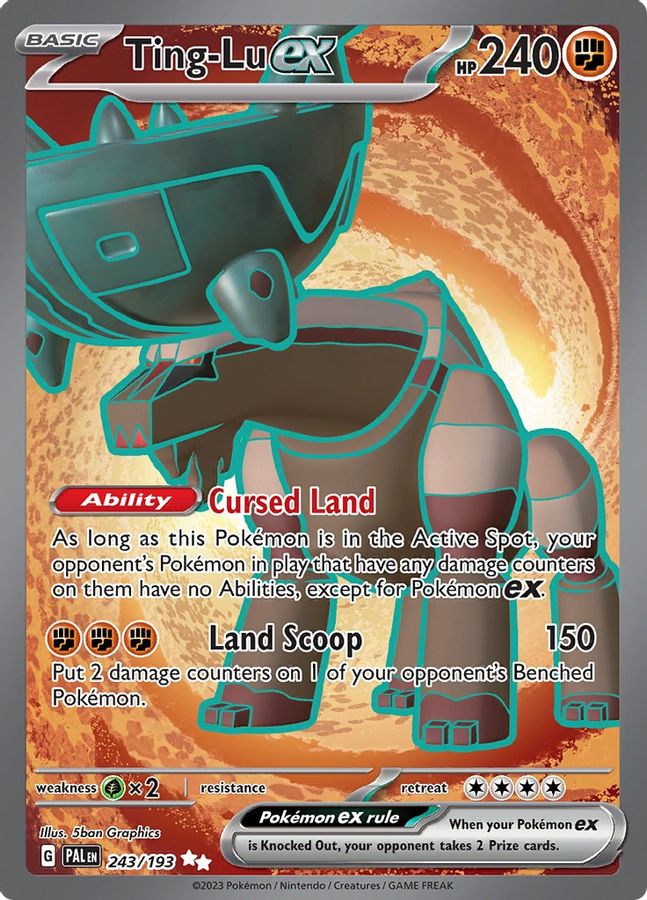 Buy Pokemon cards Australia - Ting-Lu EX 243/193 - Premium Raw Card from Monster Mart - Pokémon Card Emporium - Shop now at Monster Mart - Pokémon Cards Australia. EX, Full Art, Paldea Evolved