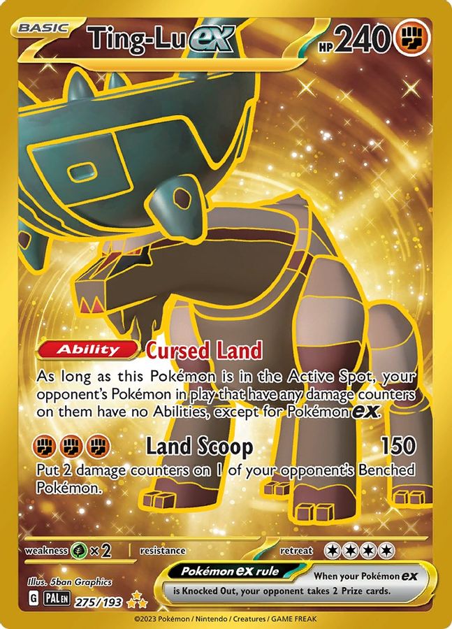 Buy Pokemon cards Australia - Ting-Lu EX 275/193 - Premium Raw Card from Monster Mart - Pokémon Card Emporium - Shop now at Monster Mart - Pokémon Cards Australia. BF20, EX, Gold, Hyper Rare, Paldea Evolved