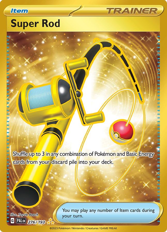 Buy Pokemon cards Australia - Super Rod 276/193 - Premium Raw Card from Monster Mart - Pokémon Card Emporium - Shop now at Monster Mart - Pokémon Cards Australia. Gold, Hyper Rare, MMB20, Paldea Evolved, Trainer