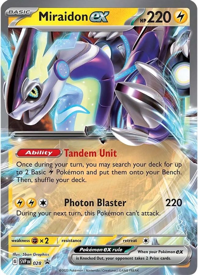 Buy Pokemon cards Australia - Miraidon EX Promo 028 - Premium Raw Card from Monster Mart - Pokémon Card Emporium - Shop now at Monster Mart - Pokémon Cards Australia. Promo, Scarlet & Violet