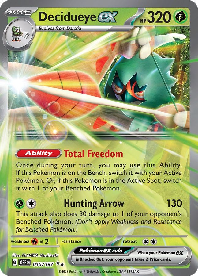 Buy Pokemon cards Australia - Decidueye EX 015/197 - Premium Raw Card from Monster Mart - Pokémon Card Emporium - Shop now at Monster Mart - Pokémon Cards Australia. EX, Obsidian Flames