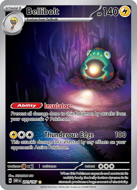 Buy Pokemon cards Australia - Bellibolt 201/197 - Premium Raw Card from Monster Mart - Pokémon Card Emporium - Shop now at Monster Mart - Pokémon Cards Australia. Illustration Rare, MMB20, Obsidian Flames