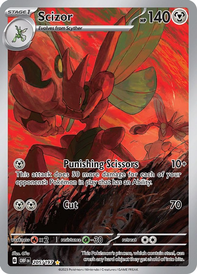 Buy Pokemon cards Australia - Scizor 205/197 - Premium Raw Card from Monster Mart - Pokémon Card Emporium - Shop now at Monster Mart - Pokémon Cards Australia. Illustration Rare, Obsidian Flames