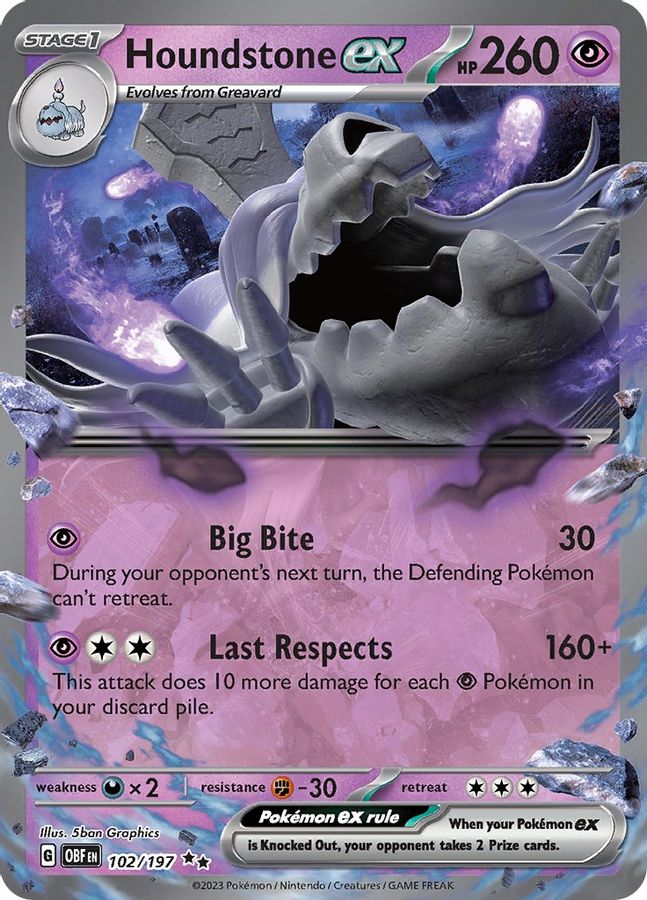 Buy Pokemon cards Australia - Houndstone EX 102/197 - Premium Raw Card from Monster Mart - Pokémon Card Emporium - Shop now at Monster Mart - Pokémon Cards Australia. EX, Obsidian Flames