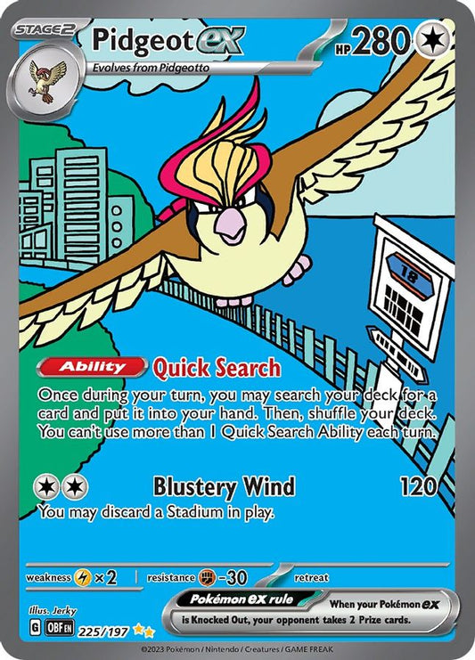 Buy Pokemon cards Australia - Pidgeot EX 225/197 - Premium Raw Card from Monster Mart - Pokémon Card Emporium - Shop now at Monster Mart - Pokémon Cards Australia. EX, Obsidian Flames, Special Illustration Rare