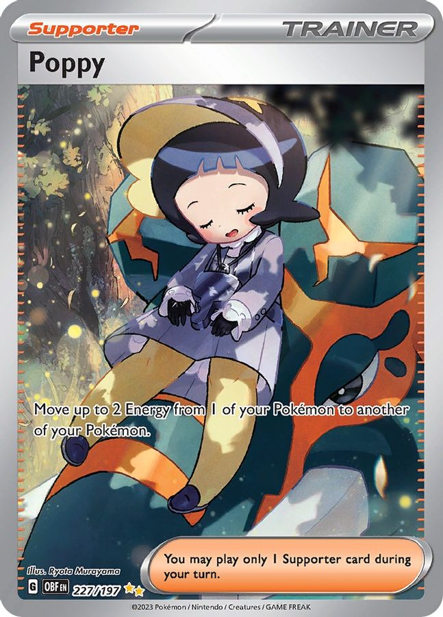 Buy Pokemon cards Australia - Poppy 227/197 - Premium Raw Card from Monster Mart - Pokémon Card Emporium - Shop now at Monster Mart - Pokémon Cards Australia. Obsidian Flames, Special Illustration Rare, Trainer