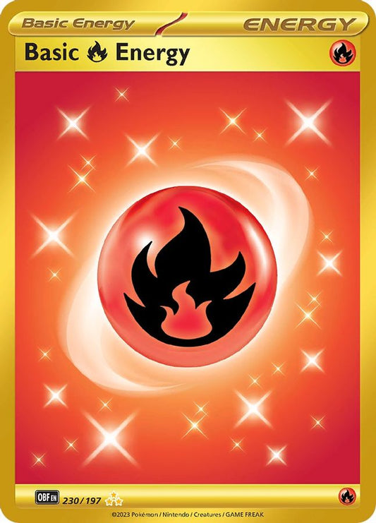 Buy Pokemon cards Australia - Basic Fire Energy 230/197 - Premium Raw Card from Monster Mart - Pokémon Card Emporium - Shop now at Monster Mart - Pokémon Cards Australia. Energy, Gold, Hyper Rare, Obsidian Flames