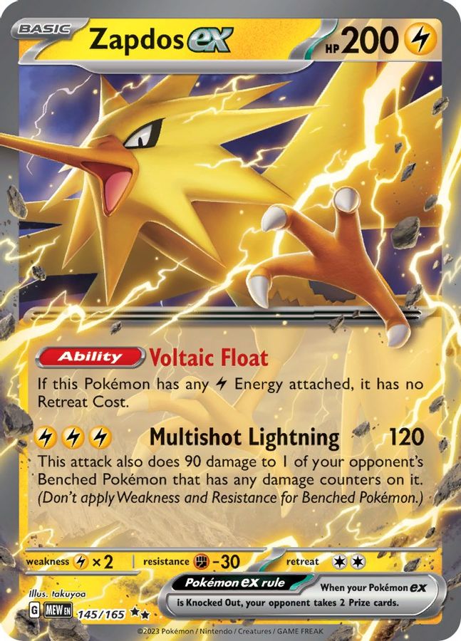 Buy Pokemon cards Australia - Zapdos EX 145/165 - Premium Raw Card from Monster Mart - Pokémon Card Emporium - Shop now at Monster Mart - Pokémon Cards Australia. 151, Double Rare, EX, MMB30