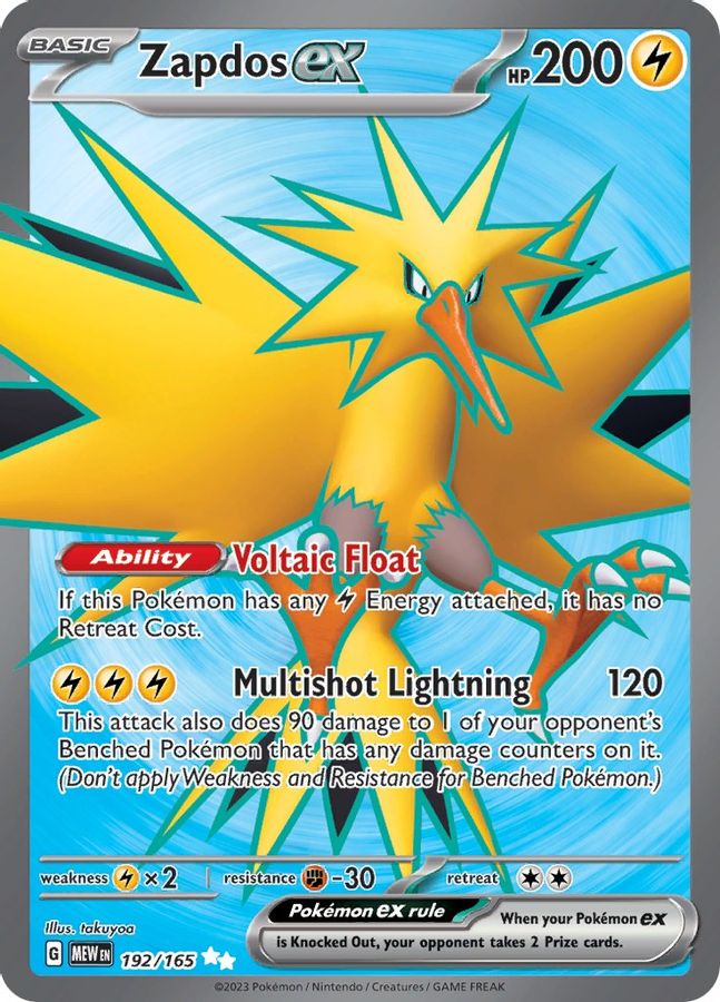 Buy Pokemon cards Australia - Zapdos EX 192/165 - Premium Raw Card from Monster Mart - Pokémon Card Emporium - Shop now at Monster Mart - Pokémon Cards Australia. 151, EX, Ultra Rare