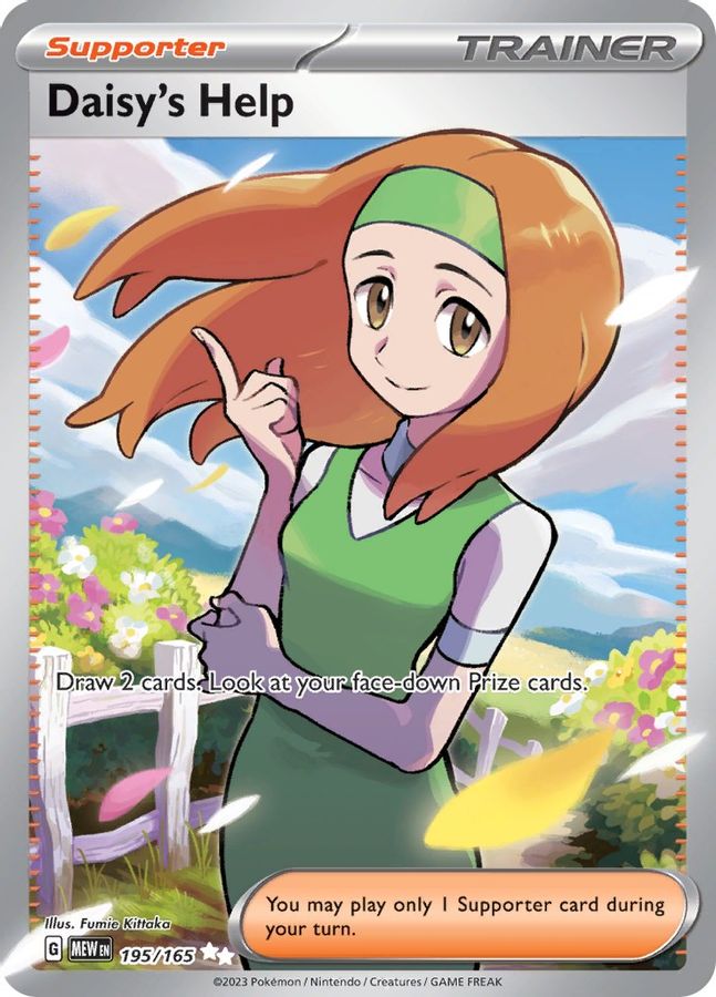 Buy Pokemon cards Australia - Daisy's Help 195/165 - Premium Raw Card from Monster Mart - Pokémon Card Emporium - Shop now at Monster Mart - Pokémon Cards Australia. 151, Trainer, Ultra Rare