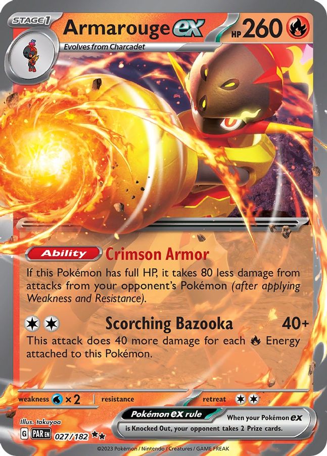 Buy Pokemon cards Australia - Armarouge EX 027/182 - Premium Raw Card from Monster Mart - Pokémon Card Emporium - Shop now at Monster Mart - Pokémon Cards Australia. Double Rare, EX, MMB50, Paradox Rift