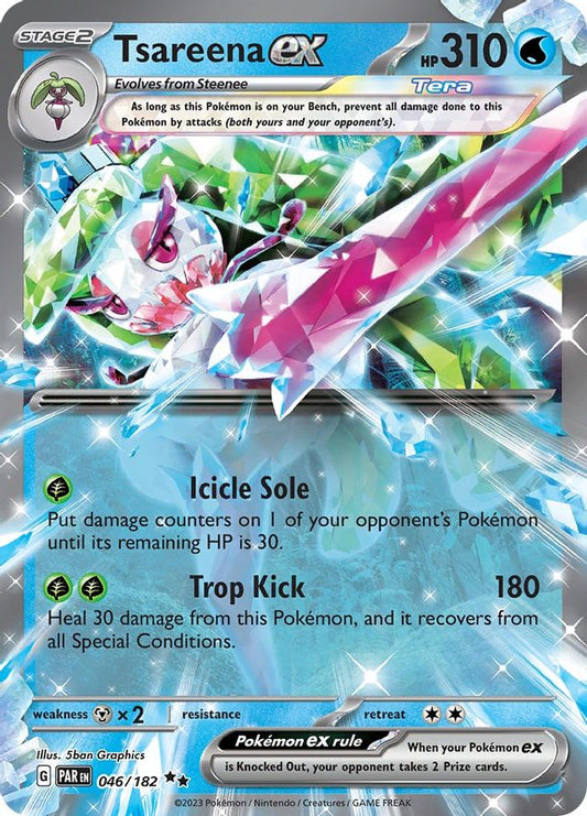 Buy Pokemon cards Australia - Tsareena EX 046/182 - Premium Raw Card from Monster Mart - Pokémon Card Emporium - Shop now at Monster Mart - Pokémon Cards Australia. Double Rare, EX, MMB40, Paradox Rift