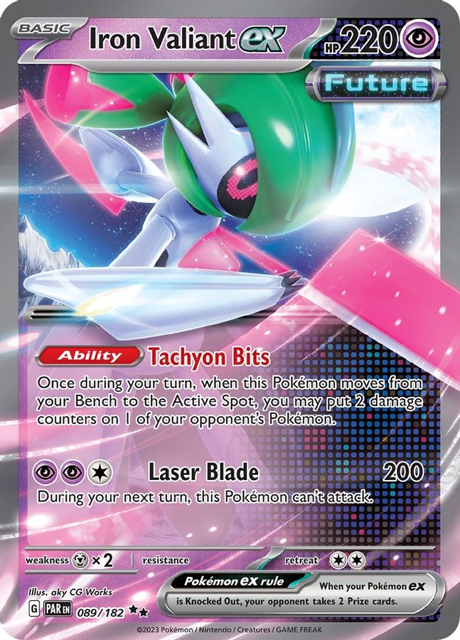 Buy Pokemon cards Australia - Iron Valiant EX 089/182 - Premium Raw Card from Monster Mart - Pokémon Card Emporium - Shop now at Monster Mart - Pokémon Cards Australia. Double Rare, EX, MMB40, Paradox Rift