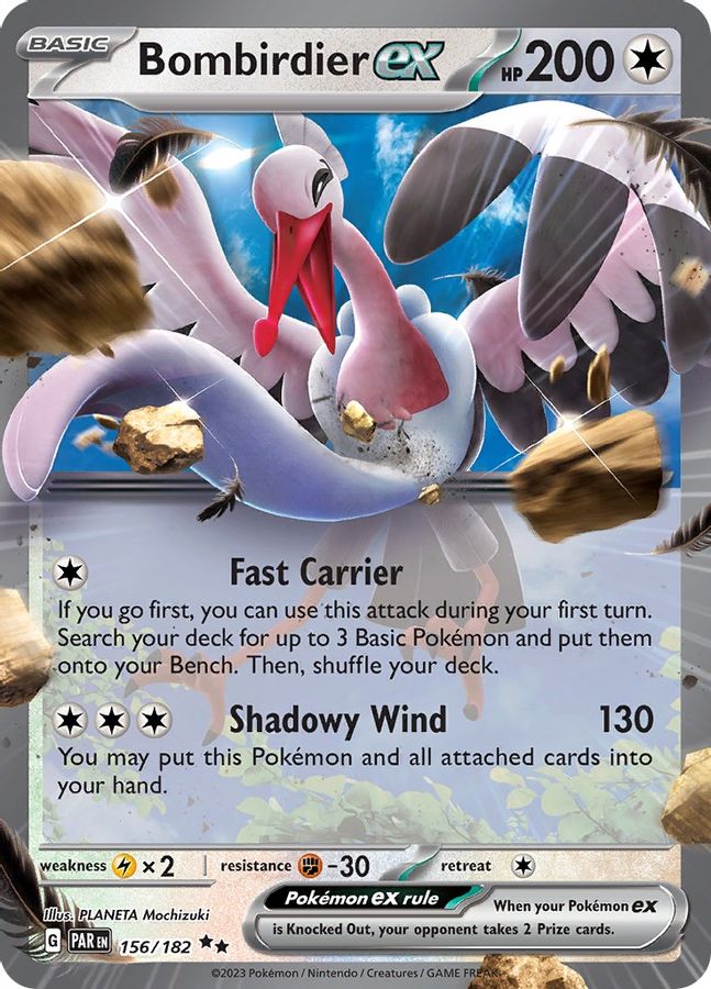 Buy Pokemon cards Australia - Bombirdier EX 156/182 - Premium Raw Card from Monster Mart - Pokémon Card Emporium - Shop now at Monster Mart - Pokémon Cards Australia. Double Rare, EX, MMB50, Paradox Rift