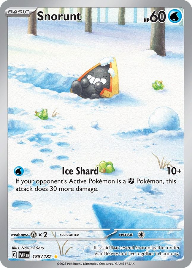 Buy Pokemon cards Australia - Snorunt 188/182 - Premium Raw Card from Monster Mart - Pokémon Card Emporium - Shop now at Monster Mart - Pokémon Cards Australia. Illustration Rare, Paradox Rift