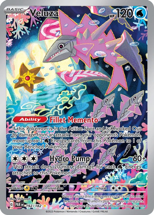 Buy Pokemon cards Australia - Veluza 192/182 - Premium Raw Card from Monster Mart - Pokémon Card Emporium - Shop now at Monster Mart - Pokémon Cards Australia. Illustration Rare, MMB10, Paradox Rift