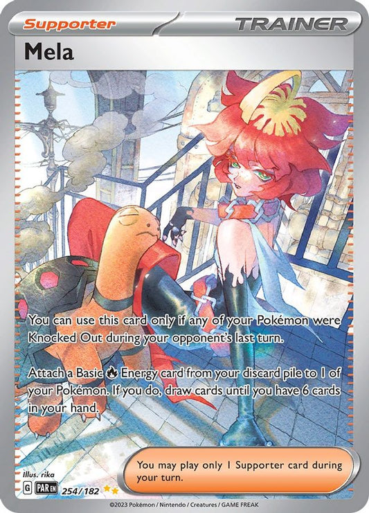 Buy Pokemon cards Australia - Mela 254/182 - Premium Raw Card from Monster Mart - Pokémon Card Emporium - Shop now at Monster Mart - Pokémon Cards Australia. Paradox Rift, Special Illustration Rare, Trainer