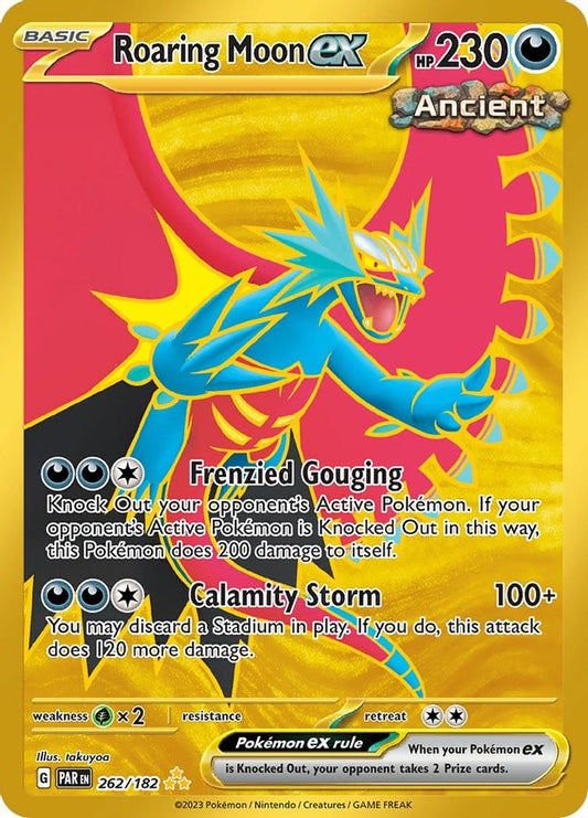 Buy Pokemon cards Australia - Roaring Moon EX 262/182 - Premium Raw Card from Monster Mart - Pokémon Card Emporium - Shop now at Monster Mart - Pokémon Cards Australia. EX, Gold, Hyper Rare, Paradox Rift