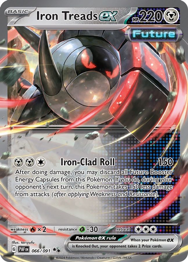 Buy Pokemon cards Australia - Iron Treads EX 066/091 - Premium Raw Card from Monster Mart - Pokémon Card Emporium - Shop now at Monster Mart - Pokémon Cards Australia. Double Rare, EX, MMB50, Paldean Fates