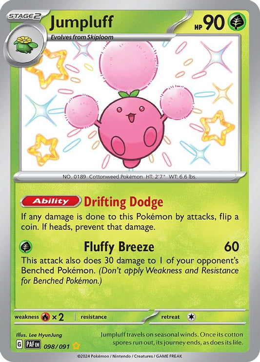 Buy Pokemon cards Australia - Jumpluff 098/091 - Premium Raw Card from Monster Mart - Pokémon Card Emporium - Shop now at Monster Mart - Pokémon Cards Australia. Baby Shiny, Paldean Fates, Shiny Rare