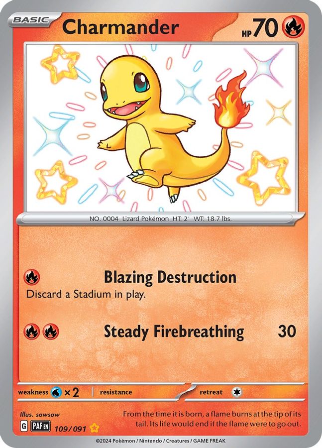 Buy Pokemon cards Australia - Charmander 109/091 - Premium Raw Card from Monster Mart - Pokémon Card Emporium - Shop now at Monster Mart - Pokémon Cards Australia. Baby Shiny, Paldean Fates, Shiny Rare