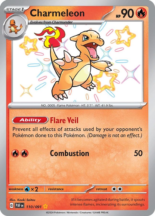 Buy Pokemon cards Australia - Charmeleon 110/091 - Premium Raw Card from Monster Mart - Pokémon Card Emporium - Shop now at Monster Mart - Pokémon Cards Australia. Baby Shiny, Paldean Fates, Shiny Rare