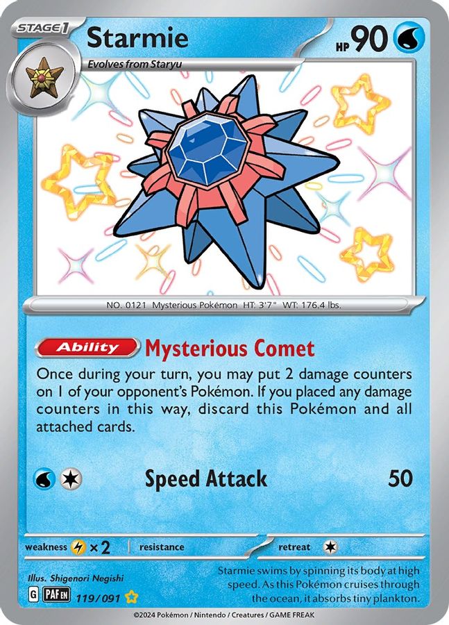 Buy Pokemon cards Australia - Starmie 119/091 - Premium Raw Card from Monster Mart - Pokémon Card Emporium - Shop now at Monster Mart - Pokémon Cards Australia. Baby Shiny, MMB20, Paldean Fates, Shiny Rare