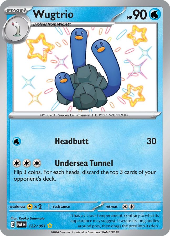 Buy Pokemon cards Australia - Wugtrio 122/091 - Premium Raw Card from Monster Mart - Pokémon Card Emporium - Shop now at Monster Mart - Pokémon Cards Australia. Baby Shiny, Paldean Fates, Shiny Rare