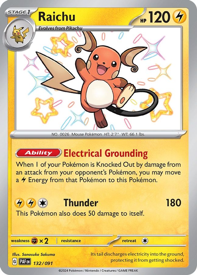 Buy Pokemon cards Australia - Raichu 132/091 - Premium Raw Card from Monster Mart - Pokémon Card Emporium - Shop now at Monster Mart - Pokémon Cards Australia. Baby Shiny, Paldean Fates, Shiny Rare