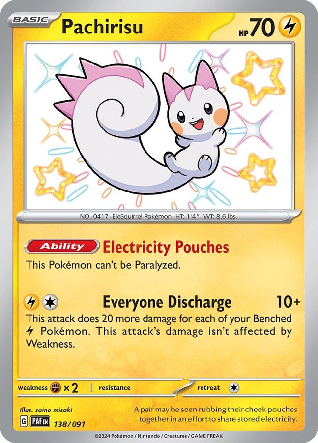 Buy Pokemon cards Australia - Pachirisu 138/091 - Premium Raw Card from Monster Mart - Pokémon Card Emporium - Shop now at Monster Mart - Pokémon Cards Australia. Baby Shiny, MMB10, Paldean Fates, Shiny Rare