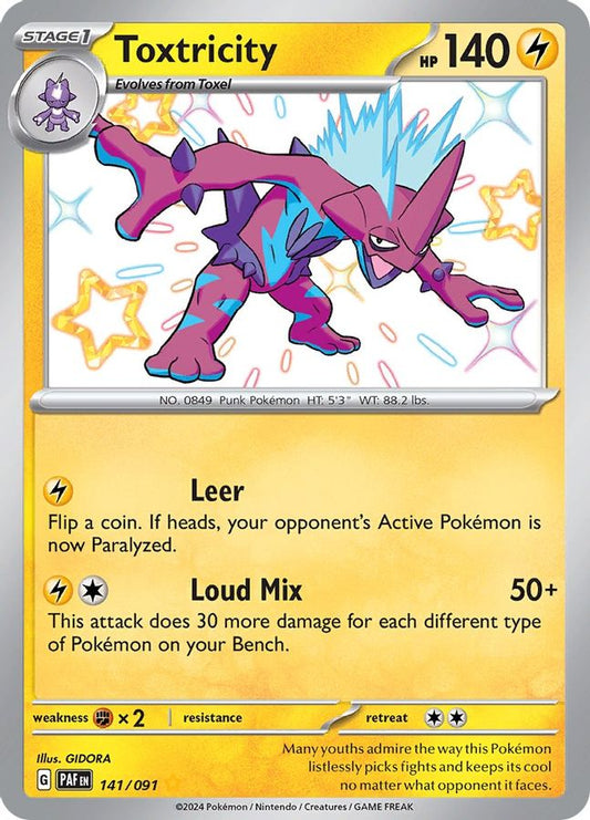 Buy Pokemon cards Australia - Toxtricity 141/091 - Premium Raw Card from Monster Mart - Pokémon Card Emporium - Shop now at Monster Mart - Pokémon Cards Australia. Baby Shiny, Paldean Fates, Shiny Rare