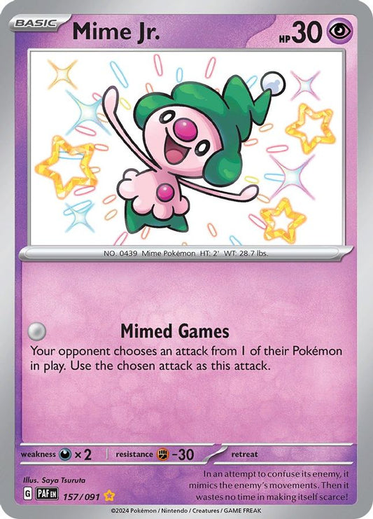 Buy Pokemon cards Australia - Mime Jr. 157/091 - Premium Raw Card from Monster Mart - Pokémon Card Emporium - Shop now at Monster Mart - Pokémon Cards Australia. Baby Shiny, Paldean Fates, Shiny Rare