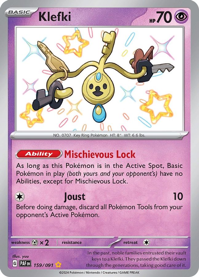 Buy Pokemon cards Australia - Klefki 159/091 - Premium Raw Card from Monster Mart - Pokémon Card Emporium - Shop now at Monster Mart - Pokémon Cards Australia. Baby Shiny, MMB20, Paldean Fates, Shiny Rare