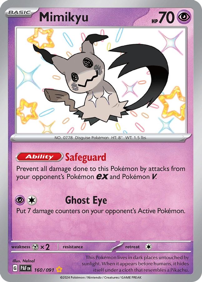 Buy Pokemon cards Australia - Mimikyu 160/091 - Premium Raw Card from Monster Mart - Pokémon Card Emporium - Shop now at Monster Mart - Pokémon Cards Australia. Baby Shiny, Paldean Fates, Shiny Rare